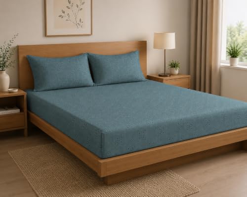 Image of LOOMLYFE 300 TC Microfiber Soft Cotton Bedsheet for Double Bed, Size 90X100 Inches with 2 Large Size Pillow Covers Without Joint - SkyFlower
