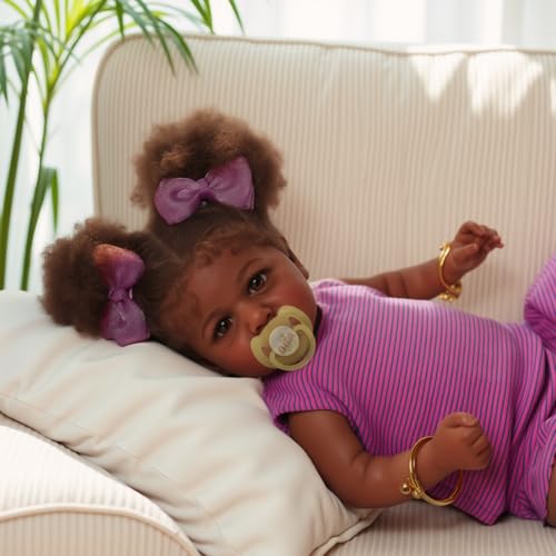 Muñeca Reborn Black Baby 22 Pulgadas con Accesorios miniatura 5