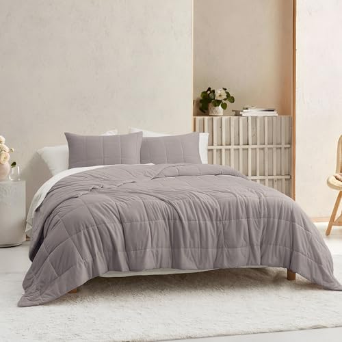 Wonderful Grey Cooling Quilt Set Queen Size, 3 Piece Lightweight Box Stitched Bedding Quilt, Silky Soft Jersey Knit Coverlet for Hot Sleepers, Carbon Brushed Bedspread for All Season,94"x94" by Wonderful - Used condition - US$33.85