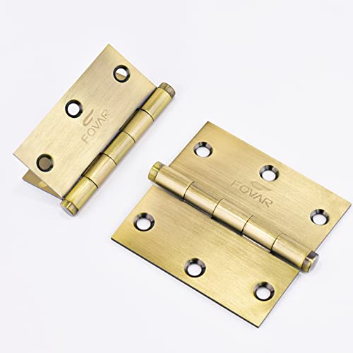Door Hinges, 3.5 In Hinges For Wood Hardware Heavy Duty Hinges 3 1/2 X 3 1/2 Inch Ball Bearing Solid Brass Hinges Square Corners Included Screw - Set Of 3 Hinges(Antique Brass) #TOP3