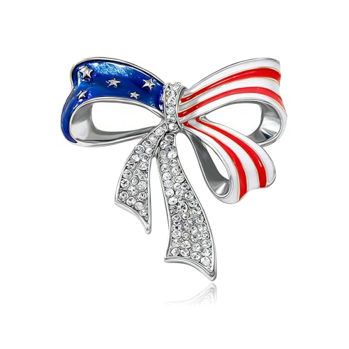 Image of Rhinestone USA Flag Brooch Pin for Women Men Shiny Crystal 4th of July American Patriotic Medal Brooches Dress Accessories Independence Presidential Election Day