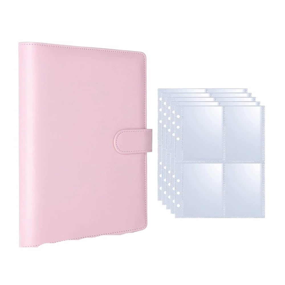 25pcs Page(4 Grids) Photo Card A5-Binder Albums Cards Collect Book Binder Photocard Holder(Pink-25 pages)