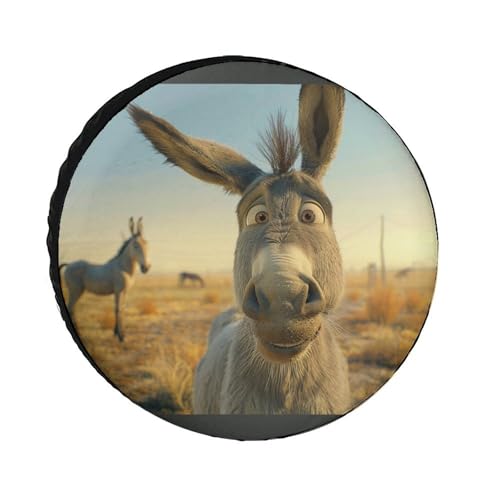 Image of Happy Donkey Camping Spare Tire Cover Animals Wildlife Donkey Weatherproof Universal Wheel Protectors Fit for SUV Truck Travel Trailer 17 Inch