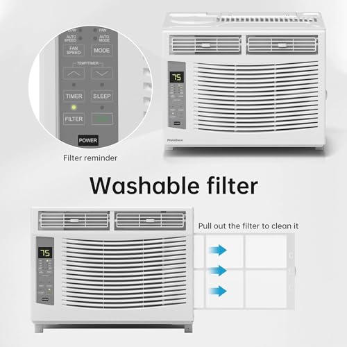 Image of PhiloDeco Window Air Conditioner, 6000 BTU, White, LED Display, Remote Control, Dehumidifier, Fan, Quiet Operation, Energy-Saving, Covers 250 Sq Ft
