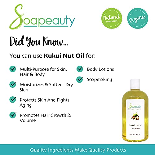 Kukui Nut Oil Cold Pressed Unrefined | 100% Natural Available In Bulk | Carrier For Essential Oils, Face, Skin, Hair Moisturizer, Soap Making | Sizes 2Oz To 7 Lbs | (32 Oz) #TOP2