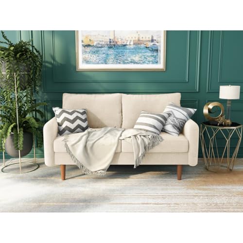 Image of Morrone Velvet Loveseat 2-Seater Sofa, Modern Upholstered Couch for Living Room, Bedroom and Office, Plush Cushion Accent Seating Furniture (Biege, 2 Seater)