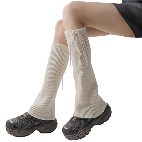Image of Triplewood Y2K Warm Long Leg Warmers for Women White Knitted Girls Leg Warmer Socks Winter Accessory