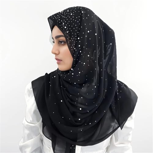 1pc Solid Color Chiffon Scarf with Faux Diamond Decor Thin Breathable Hijab Style Windproof Sunscreen Shawl(Khaki)3