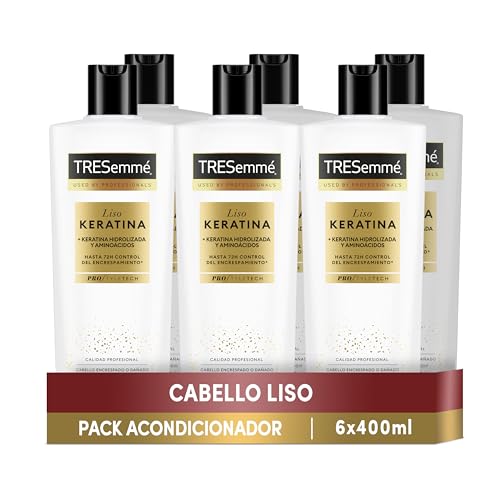 TRESemmé Acondicionador Liso Keratina para pelo encrespado o dañado con aceite de Marula y Keratina - Pack de 6 x 400ml