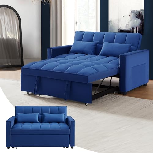 SumKea Convertible Sofa Couch 3-in-1 Multi-Functional Velvet Pull-Out Bed, 55'' ...