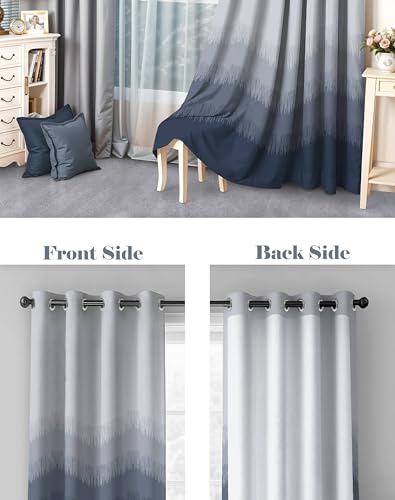 Image of Kivo Digital Print 85% Blackout Curtains for Door /Window, Thermal Insulated, Tie Back, Wider Width 50 in, Eyelet Curtains for Living Room /Bedroom (Dark Blue 7 ft Set of 1)