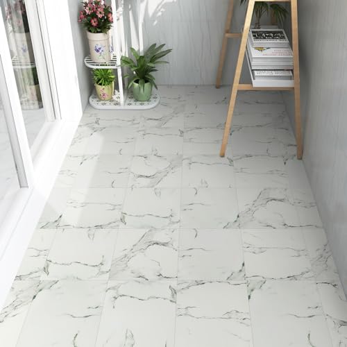 Floor Tiles Self Adhesive Vinyl Flooring, Peel and Stick Floor Tiles Waterproof Marble Effect for Bathroom Kitchen Living Room Inner Porch, 30x30cm 1.0mm 24pcs(2.16㎡)