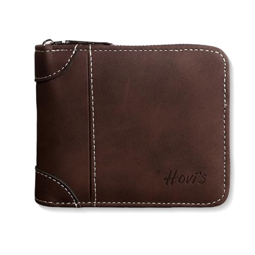 Slim Wallet for Men with Zipper RFID Blocking - Minimalist Front Pocket Bifold Wallet for Women, Compact Travel Money Organizer Card Holder with ID Window & Cash Pocket (Brown)