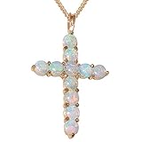 18ct Rose Gold Real Natural Opal Womens Cross Pendant & Chain Necklace - Chain length 18