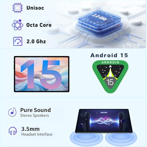 2026 Tablet 10 Inch Android 15 with Gemini AI, 30GB RAM+128GB ROM(TF 2TB), GMS, 8000mAh, Face ID, Octa Core 2.0GHz/BT5.0/GPS/Widevine L1/8MP+5MP/Widgets/5G WiFi Tablet with Keyboard & Mouse - Black - Image 3