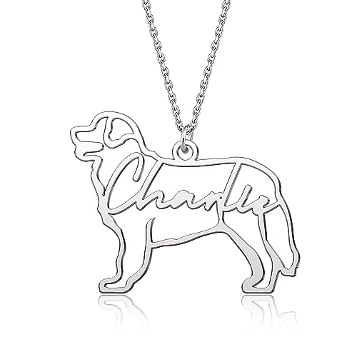 Personalized Bernese Mountain Dog Memorial Necklace Pet Dog Name Necklace Custom Dog Breed Silhouette Necklace Pet Loss Dog Pet Pendant with Name Remembrance Memorial Jewelry Gift for Her