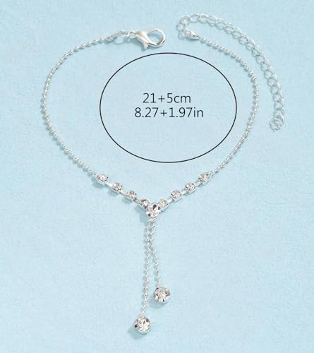 Image of Fesciory Silver Ankle Bracelets for Women, Adjustable Rhinestone Pendant Tennis Anklet, Butterfly Heart Infinite Diamond Summer Beach Foot Chain Jewelry Gifts