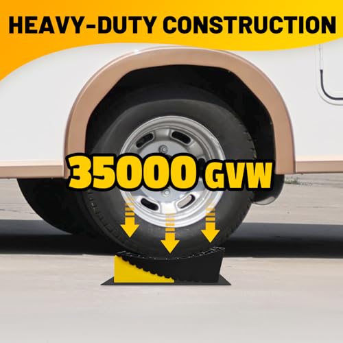 Image of ROBLOCK RV Leveling Blocks Up to 35000 LBS, Camper Leveling Blocks with Chocks, Anti-Slip Mats, Carry Bag, RV Leveling System for Travel Trailers, 4 inch Max Leveling Height, 2 Packs, Yellow
