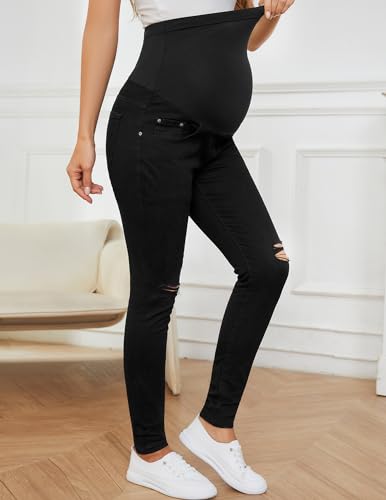 Pacbreeze Women'S Maternity Jeans Over The Belly Slim Ripped High Waist Denim Skinny Distressed Pants thumb #5