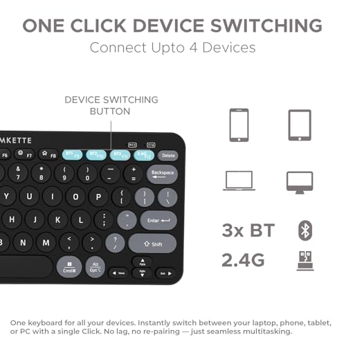 Image of Amkette Optimus BT Plus Rechargeable Wireless Keyboard /Bluetooth Keyboard for Laptop | Compact Design.Powerful Firmware. 2.4G+3xBT, One Click Device Switching & AI Access, Dual OS Layout (Black)