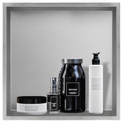 DBREAKS Doccia a parete in acciaio inox, 32 x 32 x 8,5 cm, per doccia, in argento, con nicchia da...