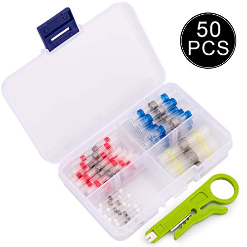 50 Piezas Conectores del Sello de la Soldadura, Terminales eléctricos para soldar, impermeable y Aislados Conectores del Sello de la Soldadura, Soldadura termoretractil Sellado Conectores