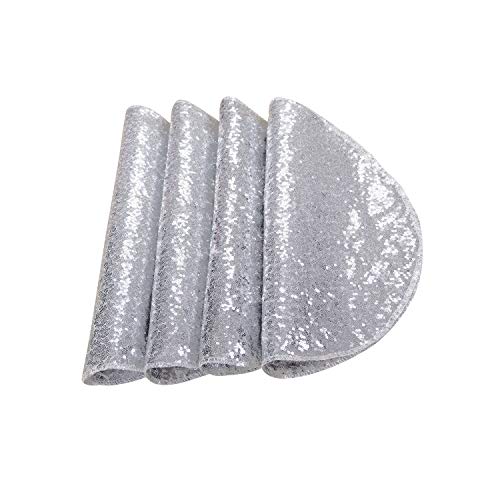 Party Delight Sequin Placemats For Baby Shower Wedding Dining Room Table Mats, Set Of 6, Silver, 15'' Round #TOP3