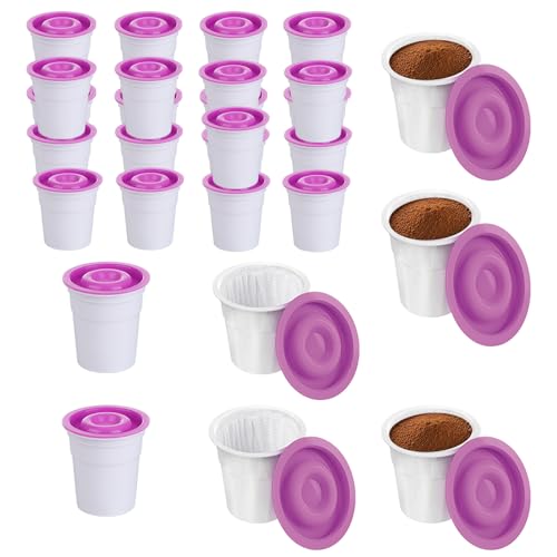 GFABUT 30Pods Disposable K Cups Compatible with Keurig 1.0and2.0 Brewer Pre-Make Coffee Pods with Purple Lid DIY Fillable Tea Pods Easy Rinse