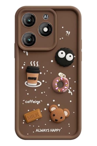 Image of Bintage Cute Fun Taddy Cartoon 3D Ball Bear Milk Donut Coffee Cup Silicon Case Full Body & Camera Protection Back Cover Compatible for itel A70 - Brown