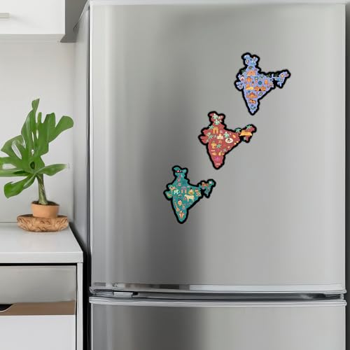 Giftplease Traditional India Map Fridge Magnets- Set of 3 | Travel Souvenir | Refrigerator Magnet | Gifts | Decorative Items for Kitchen Fridge Magnets Set | Multicolor (FM_28) view 2