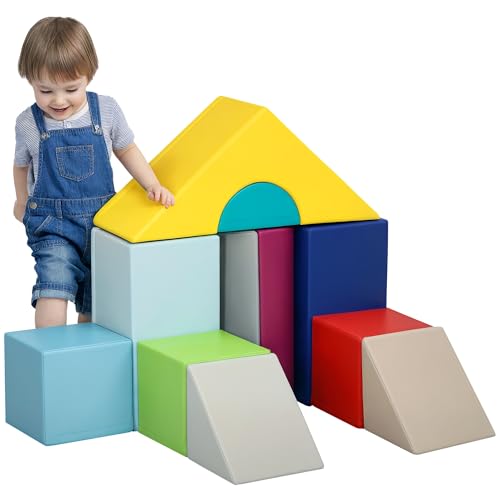 HOMCOM Parcours motricité bébé 11PCS, Module motricité bébé en Mousse EPE avec Housse en revêtement synthétique, Blocs Mousse de Construction, Jouets...
