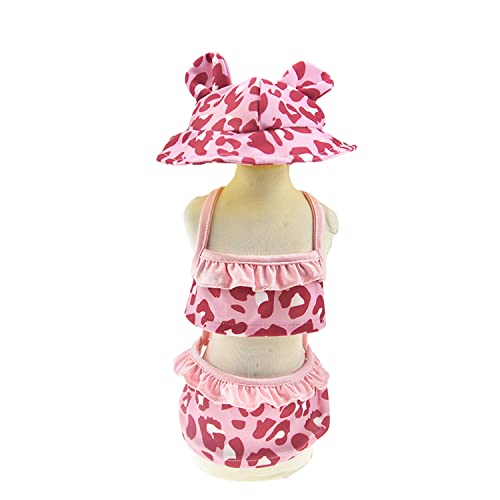 MuYaoPet Leopard Dog Bikini Beach Swimsuit with Dog Hat Swimming Cap Puppy Bathing Dress Suit Summer Pet Clothes Cat Costumes for Small Dog (X-Large, Pink)