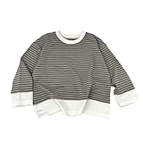 Boys Striped Shirts Kids Fake Two Piece Long Sleeve Crew Neck Shirts Toddler Fashion Active Althletic Workout Tops Gray