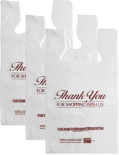 Kovot – Pack Of 500 Bulk Plastic Shopping Bags – Thank You For Shopping With Us – 21X12 Inches White T-Shirt Bags – Disposable Bags For Home, Grocery, Restaurants, Bakeries, Convenience Store. #TOP16