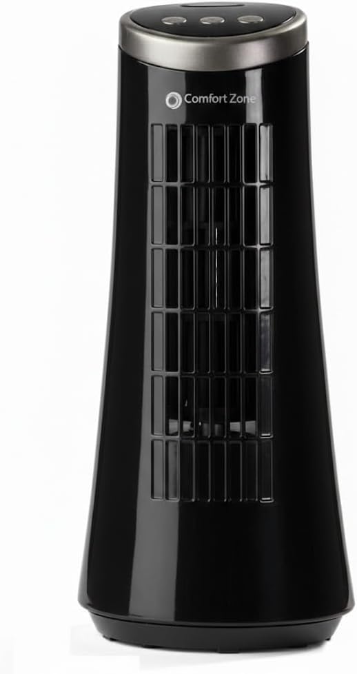 Comfort Zone 12-Inch Oscillating Desktop Tower Fan – Ultra-Slim Bladeless Design with 2 Speeds, Electronic Touch Controls & Carry Handle – Quiet Portable Personal Fan for Bedroom, Dorm, or Office