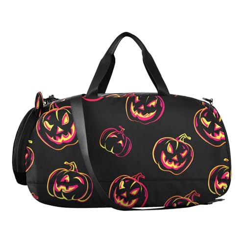 Duffle Bag for Boys or Girls with Shoes Compartment, Halloween Pumpkin A Sports Travel Bag Overnight2