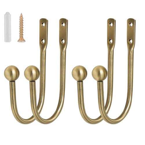 4 Pcs Metal Curtain Holdbacks, Gold Curtain Tie Backs, Curtains U-Shaped Hook, Wall Mounted Window Holder Hooks, Curtain Holder for Wardrobe Shower Curtain (Gold)