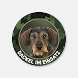 Dackelaufkleber Dackel im Einsatz Rauhaardackel, Teckel, Dachshund Premiumaufkleber rund