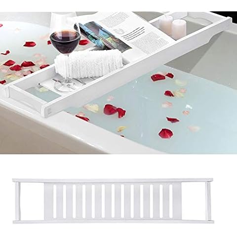 Bathtub Shelf, White Bathtub Tray Luxury Slim Bathtub Bridge Bath Tray Rack Luxury Bath Board Cover