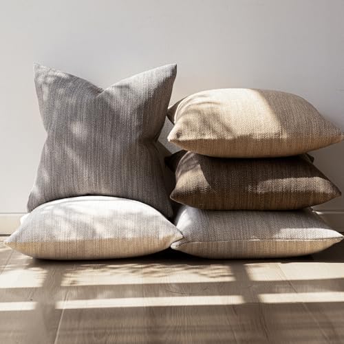 Image of Foindtower Set of 2 Decorative Textured Burlap Linen Throw Pillow Covers Farmhouse Boho Cushion Cover Solid Accent Pillowcase for Couch Sofa Bed Living Room Home Decor,18x18 Inch,Dark Gray