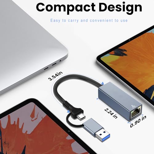 Image of USB C to Ethernet Adapter, USB 3.0 to RJ45 Gigabit LAN 1000 Mbps Wired Network, USB to Ethernet Adapter for Laptops /Tablet, Compatible with Windows XP, MAC OS, Linux, Vista 7 8 10 11