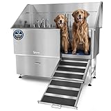 KANIS Professional Stainless Steel Dog Bathing Station - Grooming Tub w/Ramp, Storage Drawer, Floor Grate & Faucet/Dog Bathtub for Large, Medium & Small Pets (61", 1 Drawer - Right RAMP)