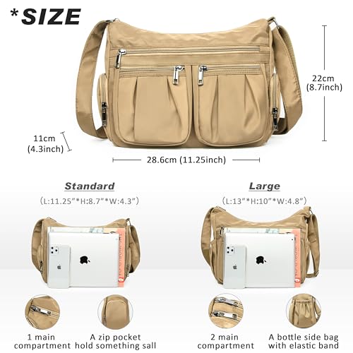 VOLGANIK ROCK Crossbody Purses for Women Shoulder Handbags Lightweight Waterproof Nylon Travel Bag Ladies Pocketbooks(Khaki) - Thumbnail 3