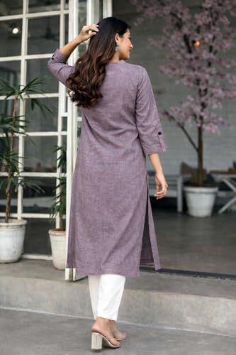 Image of Women's Embellished Khadi Cotton Kurti | Ethnic Straight Kurta Top | Breathable Casual Regular Fit