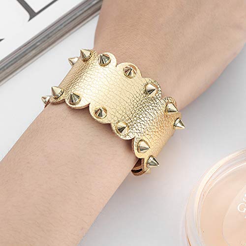 Pingyongchang Unisex Metal Waterproof Leather Bracelet Punk Spike Rivet Cuff Metal Studded Black Wristband Party Jewelry Gifts2