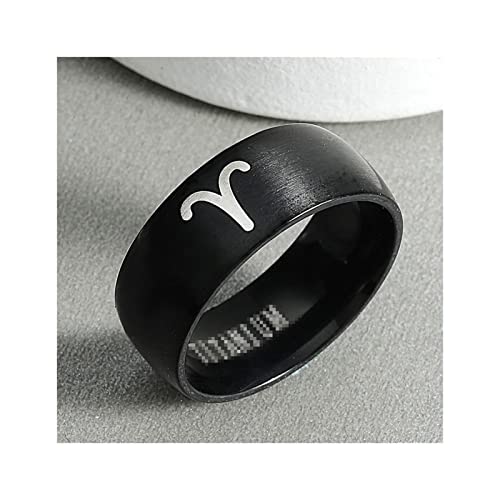 ZZSL Attack On Black Sliver Stainless Steel Ring Finger Rings for Men Women Jewelry Anime Fans (Main Stone Color : M710JR2074Aries, Ring Size : 11)