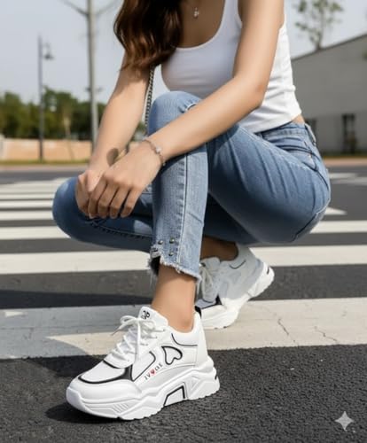 Image of Women Chunky Sneakers Lightweight Lace-Up Casual Sports Shoes Breathable Mesh Running Walking Shoes