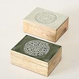 Größe: 19x14xH8cm Deko Dose Ornament 2er Set Sortiert 19x14xH8cm Kolonialstil Truhe Holz-Schatulle Schmuckkästchen Holzkiste Aufbewahrungsbox Deko-Box Dekoration