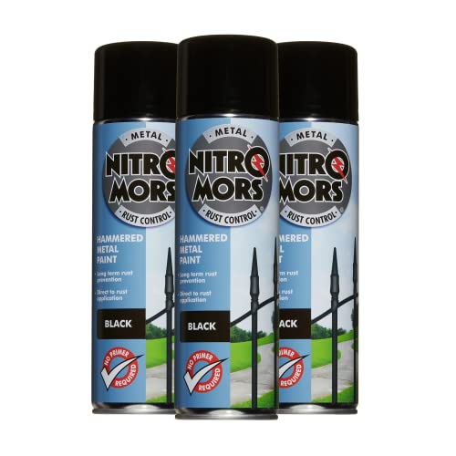 Nitromors Hammered Finish Metal Paint - Black 500ml Aerosol - 3 Pack | Protection Against Rust and Corrosion | Superior Coverage |NBO500