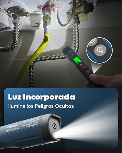 Miniatura 3 de Aegtest 1223 Detector De Fugas De Gas Con Alarma Visual Y Sonora, Luz Incorporada, Detector De Gas Natural Para Localizar Fugas De Gases Combustibles Como Metano, Propano Para El Hogar